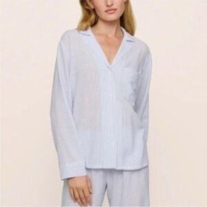 Eberjey White Blue Stripe Nautico Button Down Long Sleeve Sleep Shirt Size XS